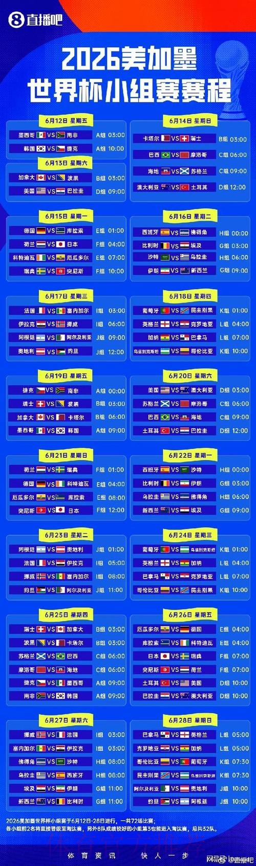 2026世界杯小组赛赛程实时更新实时赛程在哪里看